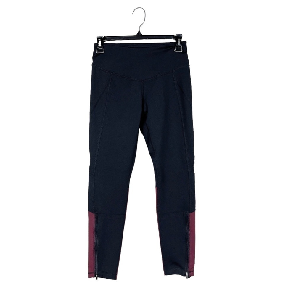 Zella Live In High Waist Leggings Black Red Colorblock Ankle Zipper Size S